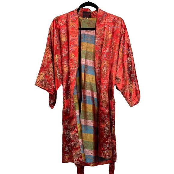 Vintage | Intimates & Sleepwear | Vintage Chinese Red Satin Robe Kimono ...